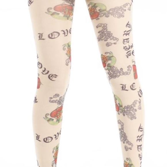 Pamela Mann Accessories - Pamela Mann Tights Love Tattoo Printed - Natural ONE SIZE NWT